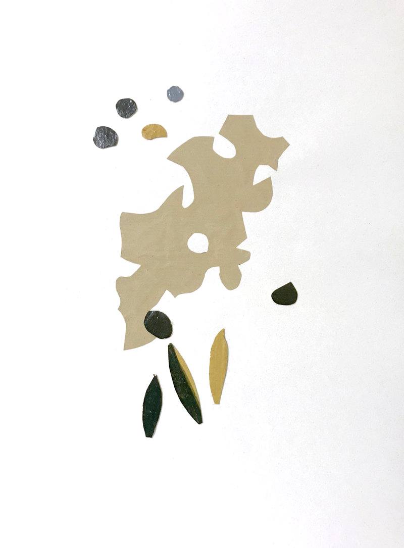 Encore après n°12 Images poétiques, Collage papier et de fragments de toiles peintes, Support papier Canson texturé 30cm x 40cm - 2023/2024