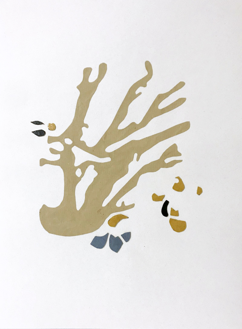 Encore après n°7 Images poétiques, Collage papier et de fragments de toiles peintes, Support papier Canson texturé 30cm x 40cm - 2023/2024